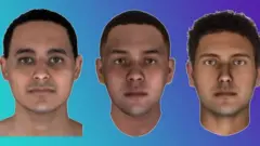 imagens de simulações virtuais dos rostos de três homens