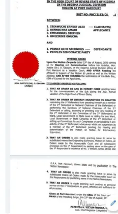 PDP National Chairman: Court suspend Prince Uche Secondus as People's Democratic Party Nigeria leader?