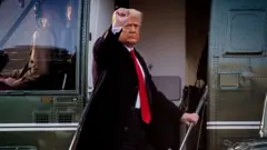 Donald Trump departs the White House for the last time in Washington, DC