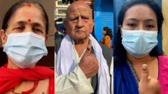 काठमाण्डूमा मतदान गरेपछि मतदाताहरू।