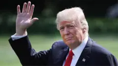 Donald Trump saluant vers l'objectif