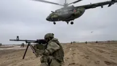 Russian and Belarusian soldiers drill together in Brest, 19 February