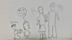 A씨의 딸이 그린 그림. 애인을 데려온 아빠와의 면접교섭 때의 시간을 묘사한 그림이다