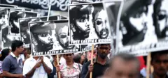 Sri Lanka's Marxist Peoples Party supporters shout slogans during a demonstration in Colombo on December 21, 2011, demanding the government take action to find hundreds of people who have disappeared during the island's decades long conflict. Demonstrators also demanded information on two Sri Lankan human rights defenders and political activists who disappeared in the northern Jaffna region this month. Human rights groups and families have voiced serious concerns for the safety of Lalith Kumar Weeraraj and Kugan Muruganandan.