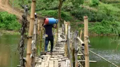এলপিজি সিলিন্ডার নিয়ে যাচ্ছেন এক ব্যক্তি।