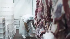 Homem trabalhando em frigorífico