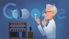 Doodle de Google conmemorando 108 años del nacimiento de Otto Wichterle, creador de las lentes de contacto suaves