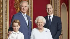 The Queen with the Prince of Wales, the Duke of Cambridge and Prince George