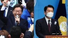 8일 6.1 지방선거 출사표를 던진 이재명 전 경기지사와 안철수 대통령직인수위원장