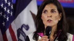 Nikki Haley falando em Iowa antes do caucus, em dezembro de 2023