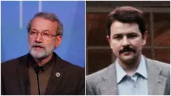 راست به چپ: مسعود رجوی، علی لاریجانی