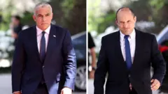 Leader of the Yemina party, Naftali Bennett (R) and leader of the Yessh Atid party, Yair Lapid (L)