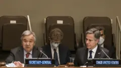 Antonio Guterres (left), Anthony Blinken (right)