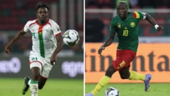 Burkina Faso forward Abdoul Tapsoba and Cameroon forward Vincent Aboubakar