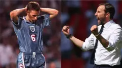 Photo collage showing Southgate as a player and a manager