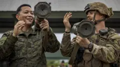 US and Philippine troops take part in weapons training during the 'Balikatan' or 'shoulder-to-shoulder' US-Philippines joint military exercises in Fort Magsaysay on April 13, 2023 in Nueva Ecija, Philippines.