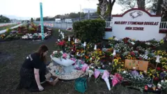 A memorial on the one-year anniversary of the shooting in Parkland, Florida