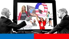 Montage of Joe Biden, Donald Trump and conspiracy content