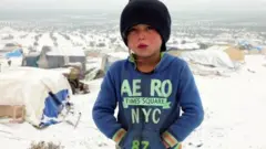 A boy at a makeshift camp for displaced Syrians in Azaz