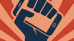 Ilustração de braço erguendo celular