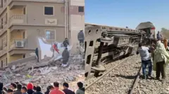 تصادم قطارين في محافظة سوهاج وانهيار مبنى "جسر السويس"