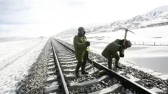 Men building railway