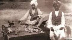 चारपाई पर चीते के साथ बैठे दो लोग