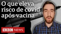 Montagem com rosto do repórter e vacina ao fundo