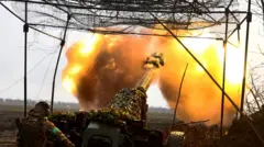 Ukrainian artillery fires at enemy positions near Bakhmut, eastern Ukraine. File photo