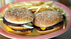 Two burgers and fries