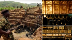 Raia wa DR Congo wakichimba dhahabu katika mlima mmoja huku maafisa wa polisi wakilizunguka eneo hilo