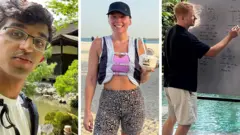 Da esquerda para a direita: Ray Amjad em Tóquio, Isobel Perl em Dubai e Sol Hyde em Bali em uma imagem composta dividida em três partes