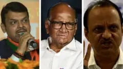 தேவேந்திர பட்னாவிஸ், சரத் பவார், அஜித் பவார் (இடமிருந்து வலமாக)