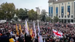 Тбилисидеги парламент имаратынын алдындагы демонстранттар