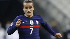 France's Antoine Griezmann in action during the UEFA Nations League soccer match between France and Sweden in Paris, 17 November 2020