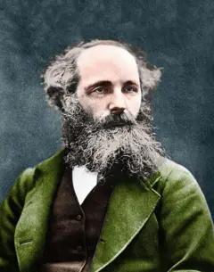 Retrato de James Clerk Maxwell (1831-1879), donde viste una chaqueta verde, tiene una larga barba y mira de lado.