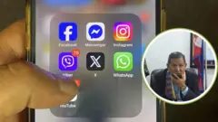 सामाजिक सञ्जालहरू चलाउँदै गरेको तस्बिर र सूचना तथा सञ्चारमन्त्री पृथ्वीसुब्बा गुरुङ 