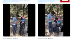 Des captures d'écran d'un clip montrent un homme découvrant une personne portant un enfant et vêtue d'une burka.