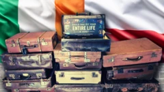 Валізи з написом "Як вмістити все життя сюди?" на тлі ірландського та польського прапорів