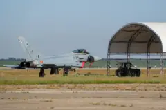 Un Eurofighter en la base aérea de Morón.