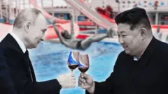 Путін та Кім на тлі аквапарку в КНДР