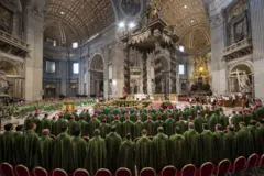 Papa Francisco celebrando a missa de encerramento do Sínodo sobre a Amazônia na Basílica de São Pedro, em 2019