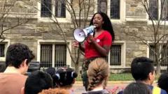 Maya Moretta at a rally