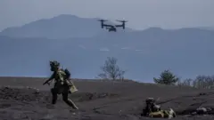 US Marine Osprey lands in joint exercise with Japan in Gotemba