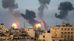 Flames and smoke could be seen in Gaza