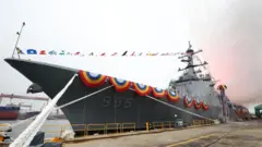 28일 울산 현대중공업에서 정조대왕함 진수식이 진행됐다