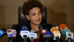 Birtukan Mideksa addressing the press in 2019.