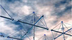 HAARP antenna array. Computer artwork of antennas at the High Frequency Active Auroral Research Program (HAARP), Alaska, USA.