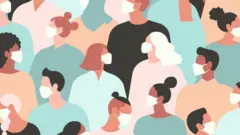 Ilustração de pessoas com máscaras.