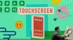 Colagem com aviões, controlador de voo e telefone